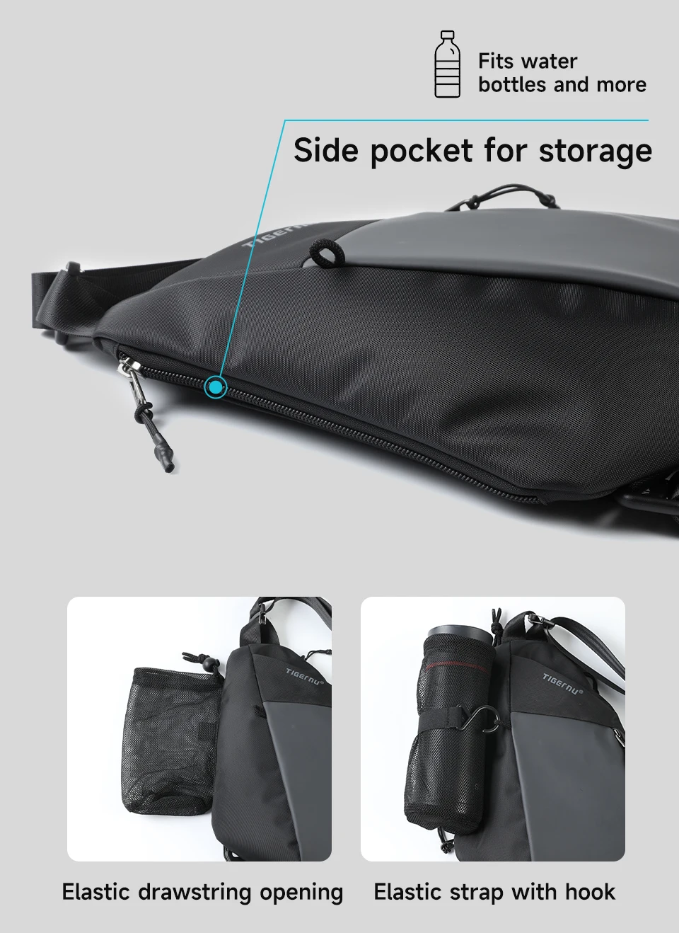 Tigernu Herren-Schultertasche, wasserabweisend, für den täglichen Gebrauch, Umhängetasche mit Magnetverschluss, unregelmäßig geformte Schultertasche. – Detail 5
