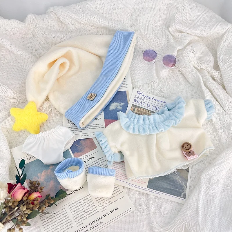 20cmのベビー服、綿のドール服、かわいいパジャマセット、ぬいぐるみ属性のドールドレスアップ、かわいいドールセット、青とピンクのベビー服