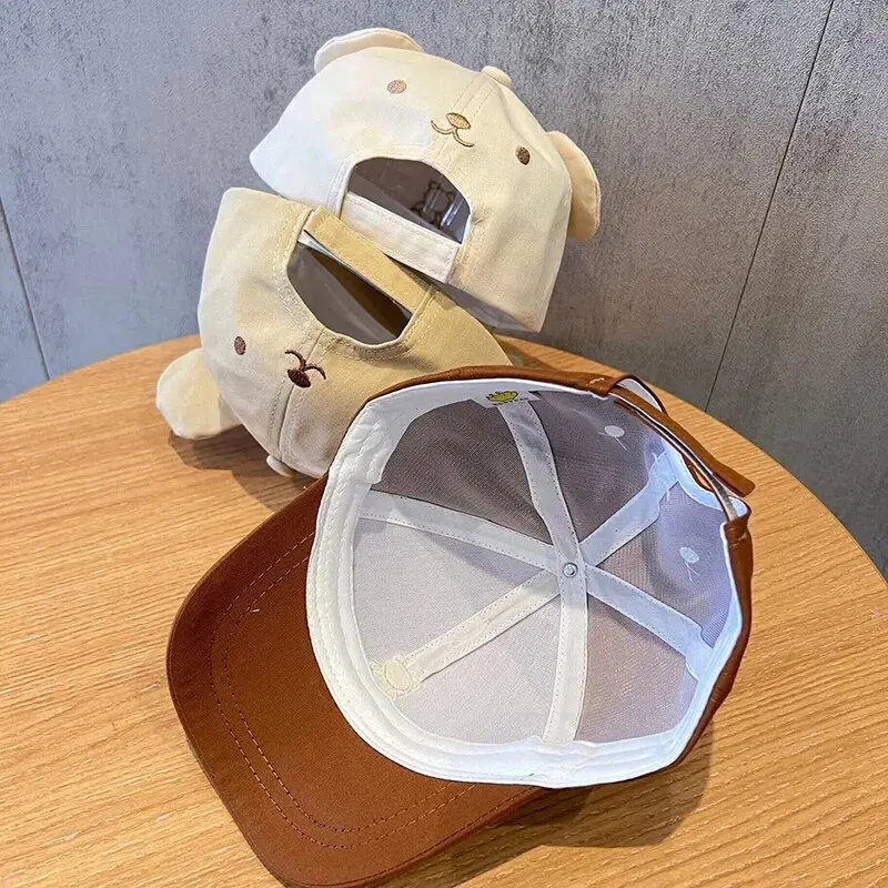 Cartoon Bear Baby Baseball Cap Cute Solid Color Toddler Sun Hat with Ears Summer Adjustable Kids Boy Girl Peaked Cap