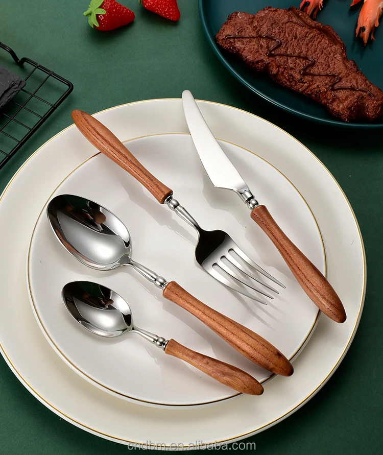 Набор столовых приборов в форме тыквы, деревянная ручка, посуда из нержавеющей стали, ложки, вилки, ножи, набор столовых приборов