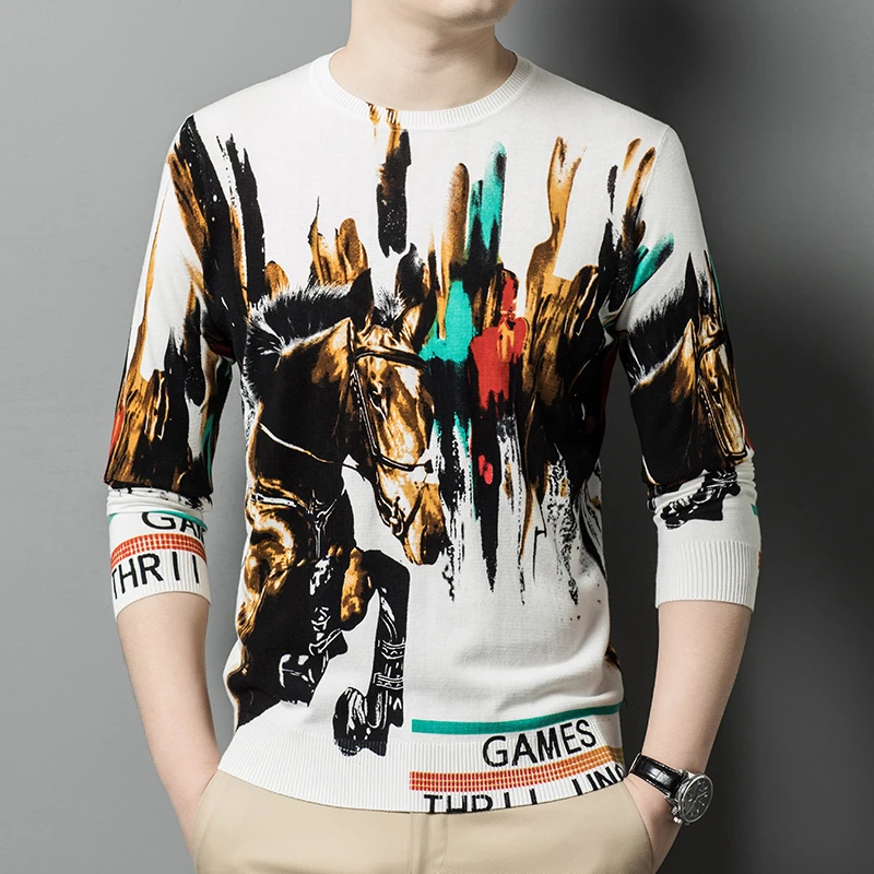 3D Digital Print Horse Men Sweater Pullovers Knitwear Pull Homme Autumn Wysokiej jakości Miękkie Wygodne Rozciągliwe Sueters De Hombre