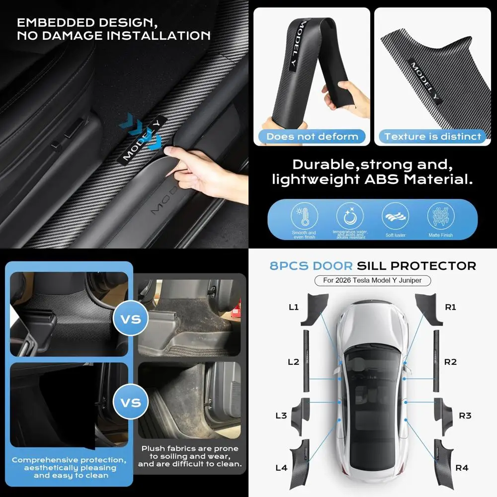 

8 шт., защитная полоса для переднего и заднего порога для Tesla Model Y Juniper 2025 2026, защитная крышка для порога, защита от пыли