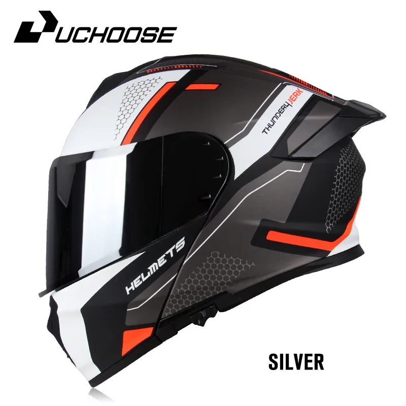 DOT Uchoose Approved Full Face Helmets Crash Motorbike Protective Gear Men Women Flip Up Helmet Motorcycle Visor Double Sun