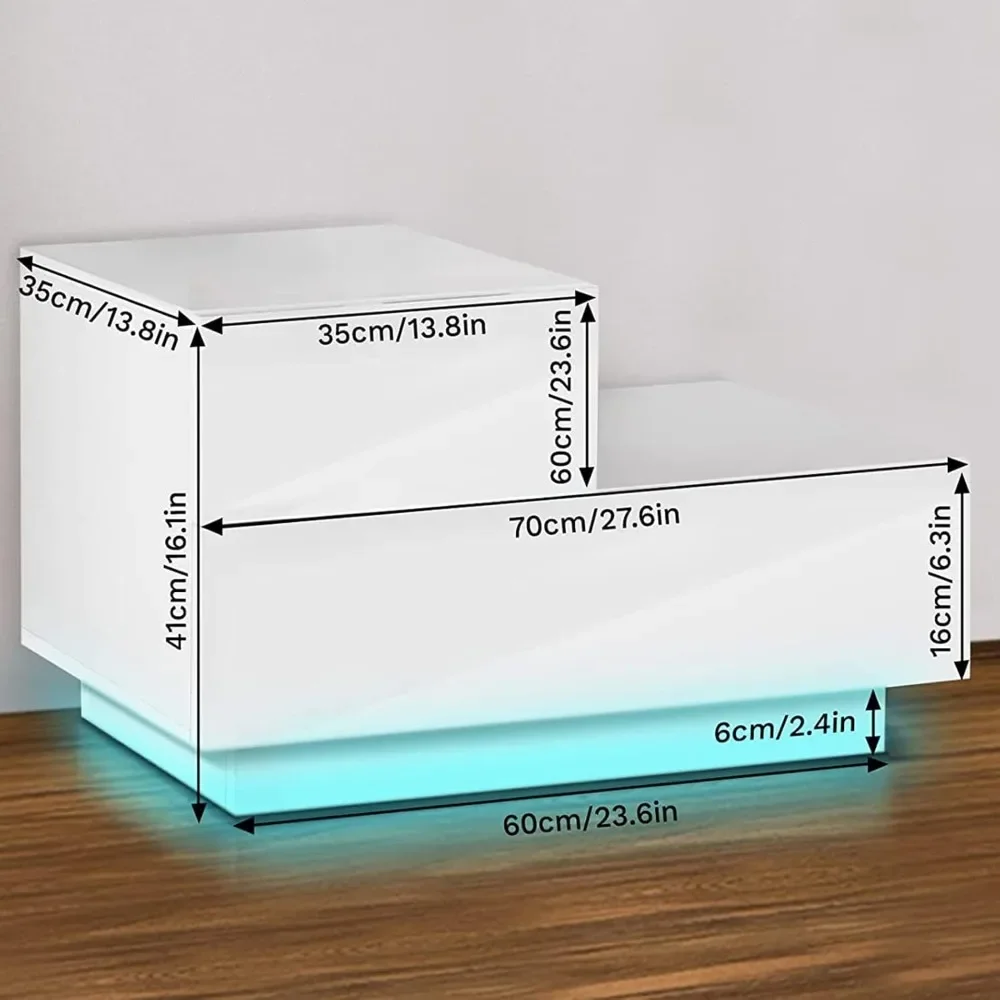 LED Nightstand with 2 Drawers, Modern White Night Stands with Multi-color LED Lights and 2 High Gloss Drawers