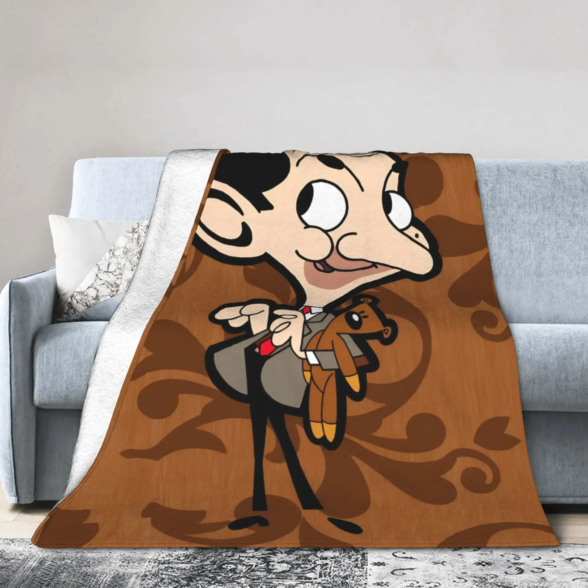 Mr. Beans Blankets Funny Cartoon  Wool Throw Blankets Summer Air Conditioning Decoration Lightweight Bedsprea,