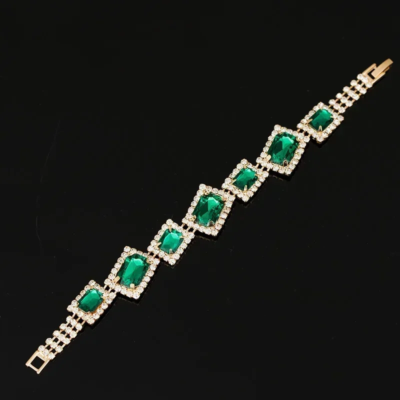 Fashion Wedding Bracelets Jewelry Luxury Women\'s Green Crystal Stone Bracelet Charm For Ladies Link Chain Bangles