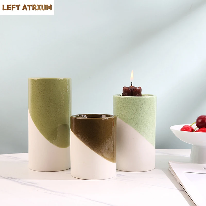 

Gradient Green Cylinder Candle Holder Romantic Candlestick Desk Decoration Wax Melt Burner Aroma Diffuser Home Aroma Container