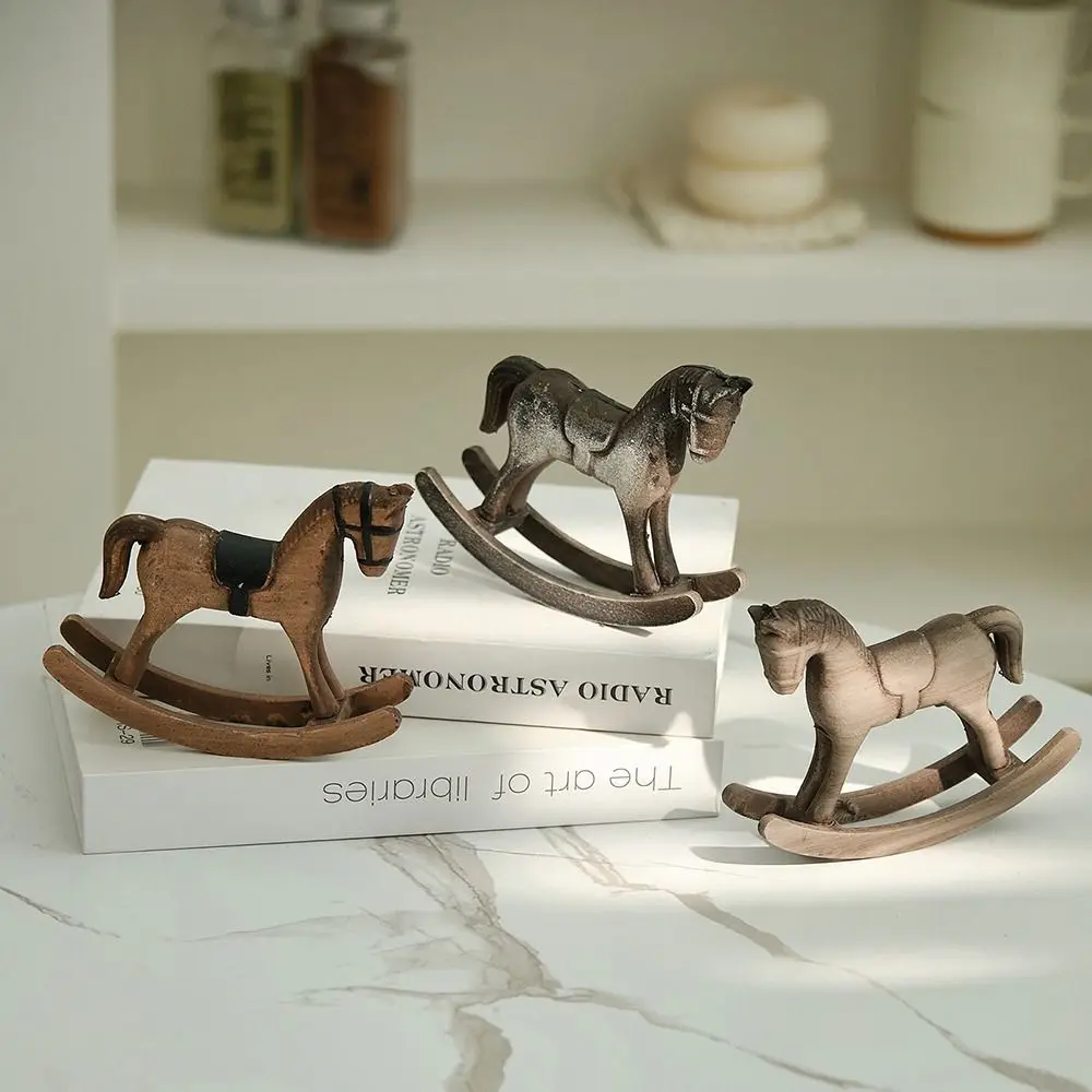 

Wooden Horse Wooden Rocking Horse Nordic Retro Hand Carved Desk Decor Wooden Craft Balance Art Ornament Desktop Bar