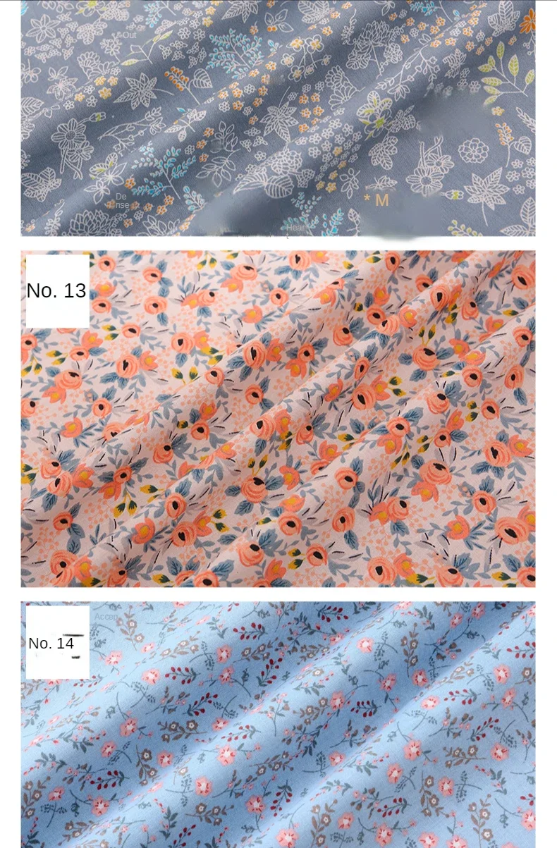 Telas florales de algodón puro por metro para faldas, costura de ropa, patrón impreso, costura de flores, tela DIY, agradable para la piel, suave