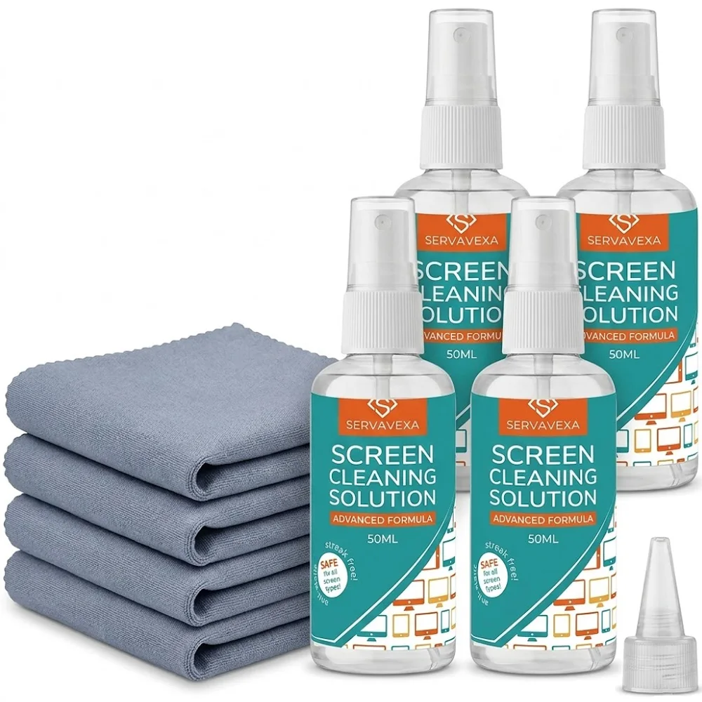 SERVAVEXA Screen Cleaner Spray Kit for Laptop Phone TV Monitor Tablet, Streak-Free Lens Cleaning Solution with Microfiber Cloth