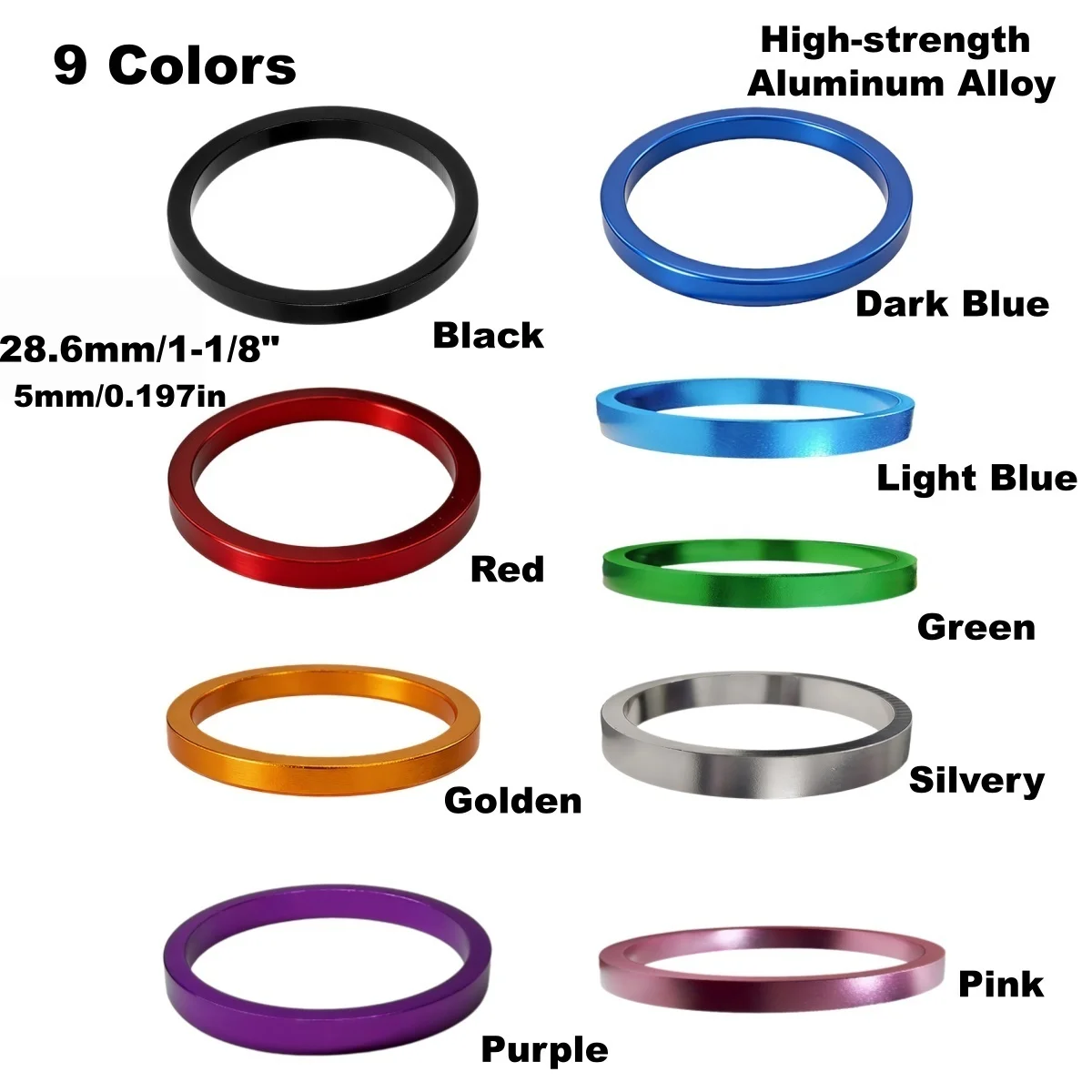 28.6mm Bike Stem Spacers, Aluminum Alloy Bicycle Front Fork Headset Washers 3/5/10mm MTB Road Bike Handlebar Riser Spacer