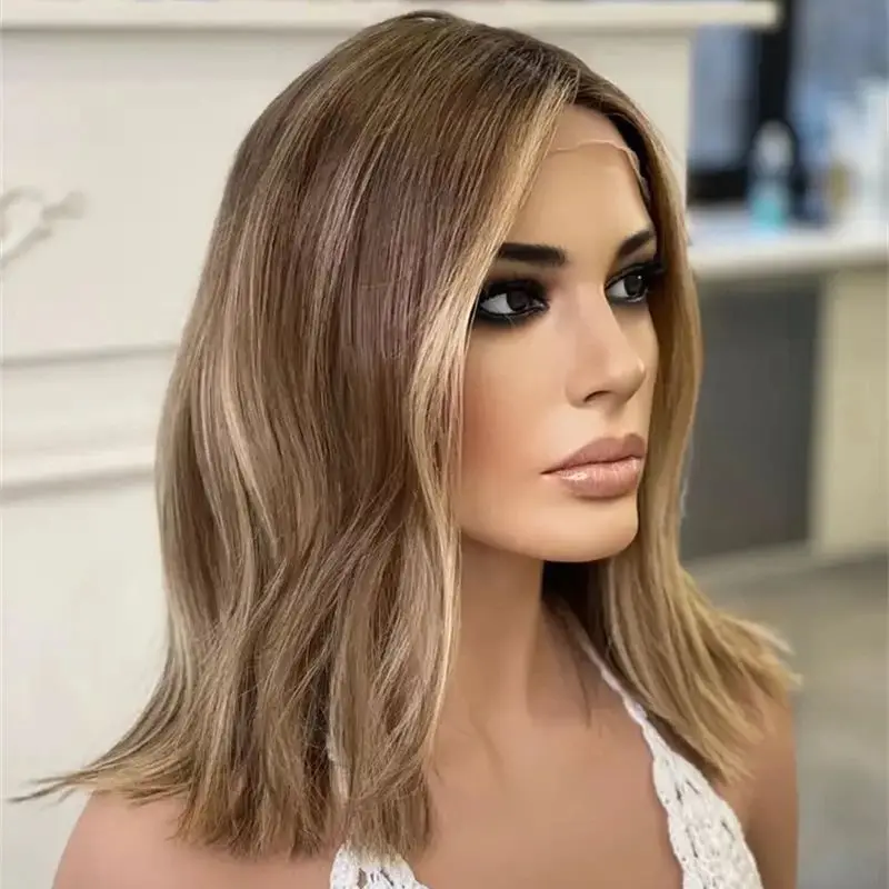 

Высококачественный синтетический парик Короткая волна Боб Ombre Блондинка Коричневый HD Парик фронта шнурка Натуральный реалистичный парик Маленький большой размер Кепка для вечеринки