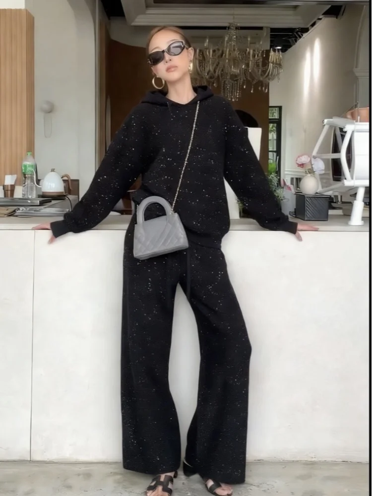 

Вязаный женский комплект брюк, комплект из двух предметов, однобортные рубашки с короткими рукавами и лацканами, прямые брюки, женский костюм, летняя женская одежда