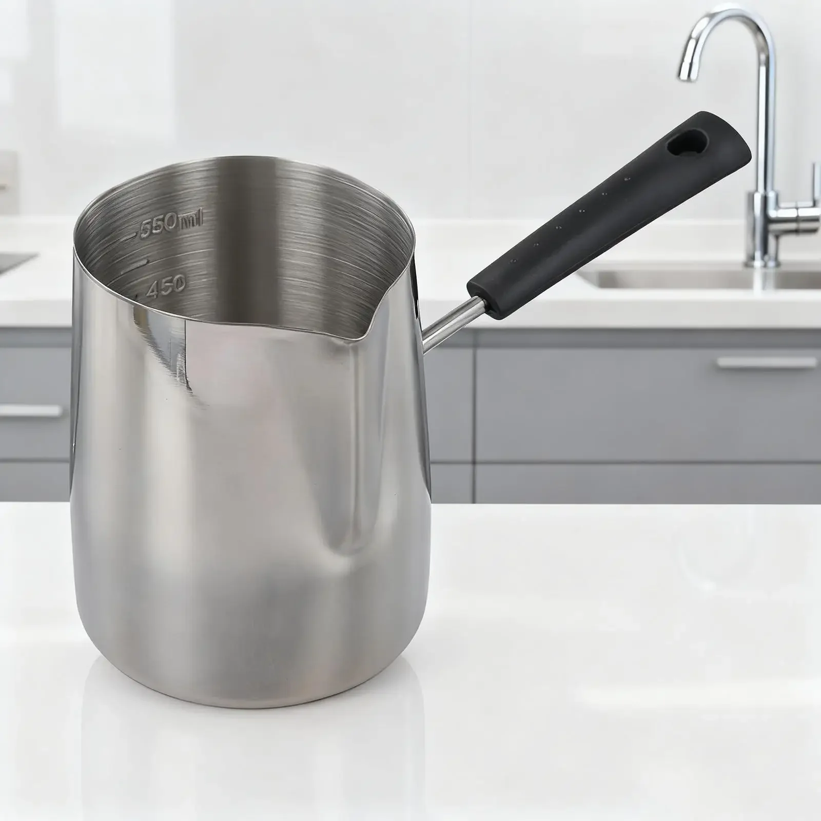 350/600/900ML Long Handle Turkish Coffee Pot Milk Pots Stainless Steel Chocolate Melting Pan Sauce Heating Stovetop For Kitchen