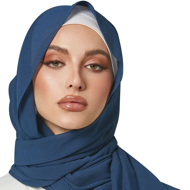 Bubble Chiffon Muslim Hijab Scarf Women Solid Color Soft Shawls Maxi Georgette Hijabs Islamic Turban Wrap Premium Woman's Scarfs