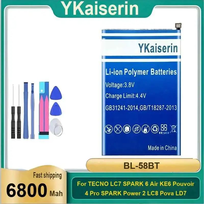 

High Performance BL-58BT Mobile Phone Battery 6800Mah For Tecno LC7 Spark 6 Air KE6 Pouvoir 4 Pro Power 2 LC8 Pova LD7