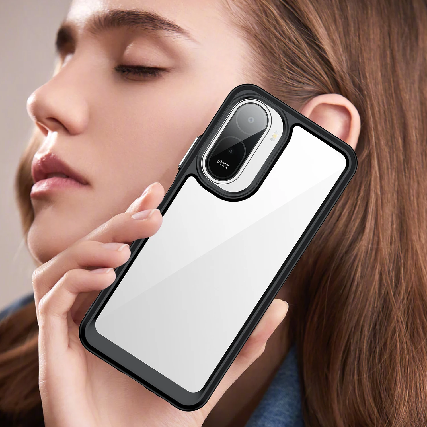 EUCAGR Para Xiaomi Poco C81 Pro / Xiaomi Poco C81Pro Capa Traseira com Borda Colorida, Bumper de Telefone à Prova de Choque, Capa Transparente