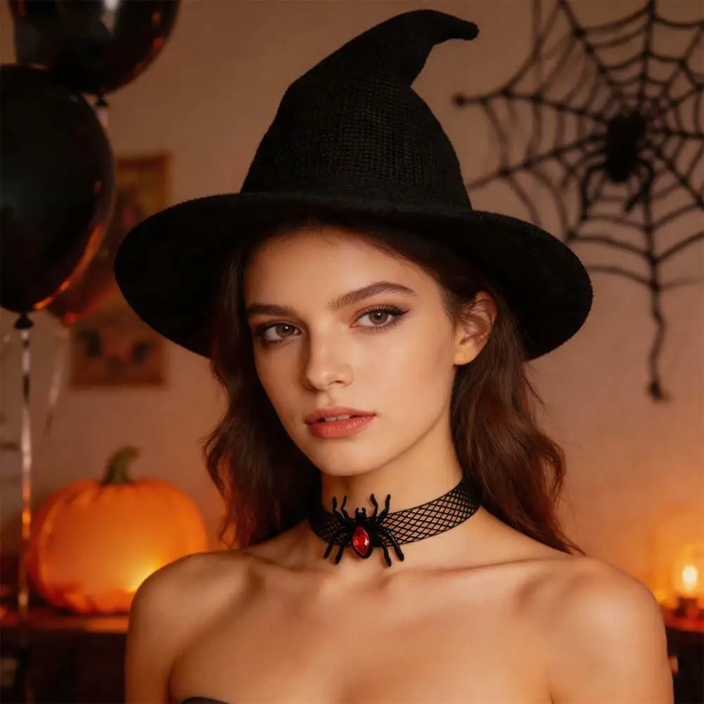 Halloween Spider Bat Choker Necklace Black Mesh Lace Gothic Neck Collar For Women Cosplay Party Costume Jewelry Collar 목걸이