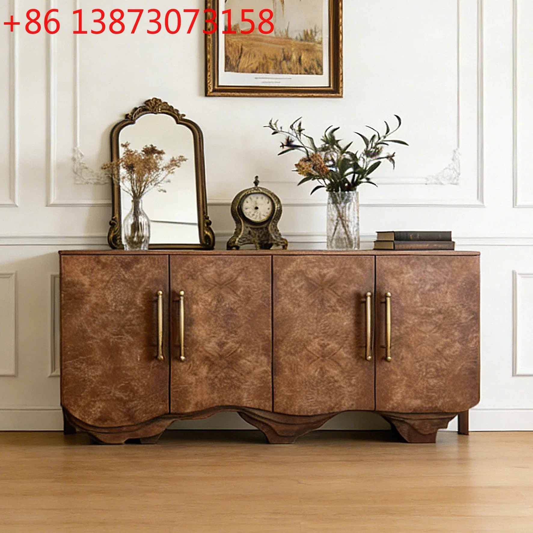 

American retro solid wood French antique living room home storage cabinet
