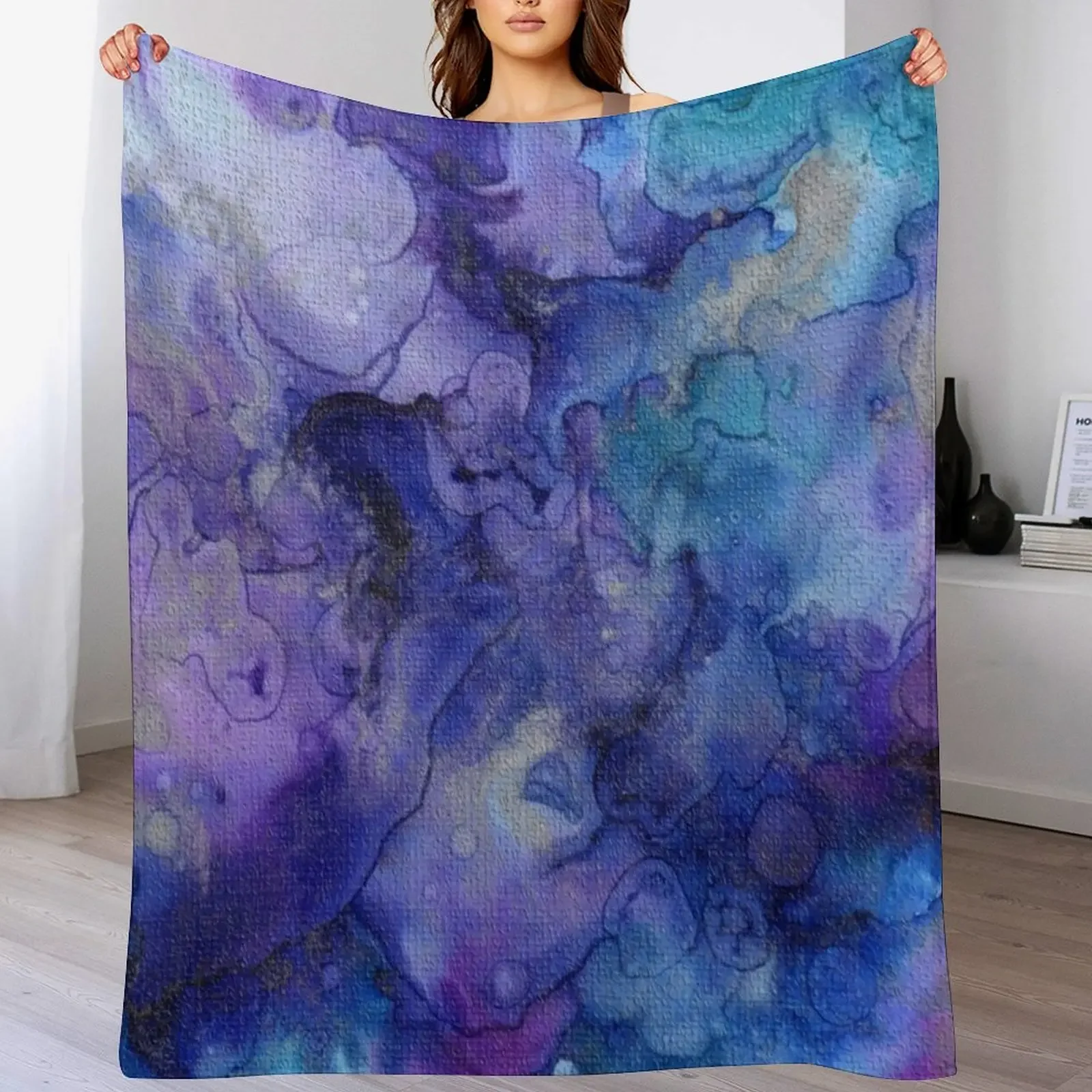 

Purple and turquoise blue textured watercolor Throw Blanket Polar sofa bed for winter Soft Plaid Blankets