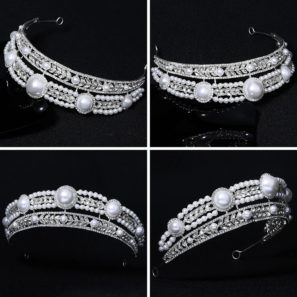 

Pearls Crown Bridal Headdress Wedding Crown Headpiece Women Rhinestone Bridesmaid Banquet Party Jewelry Hair Accessories