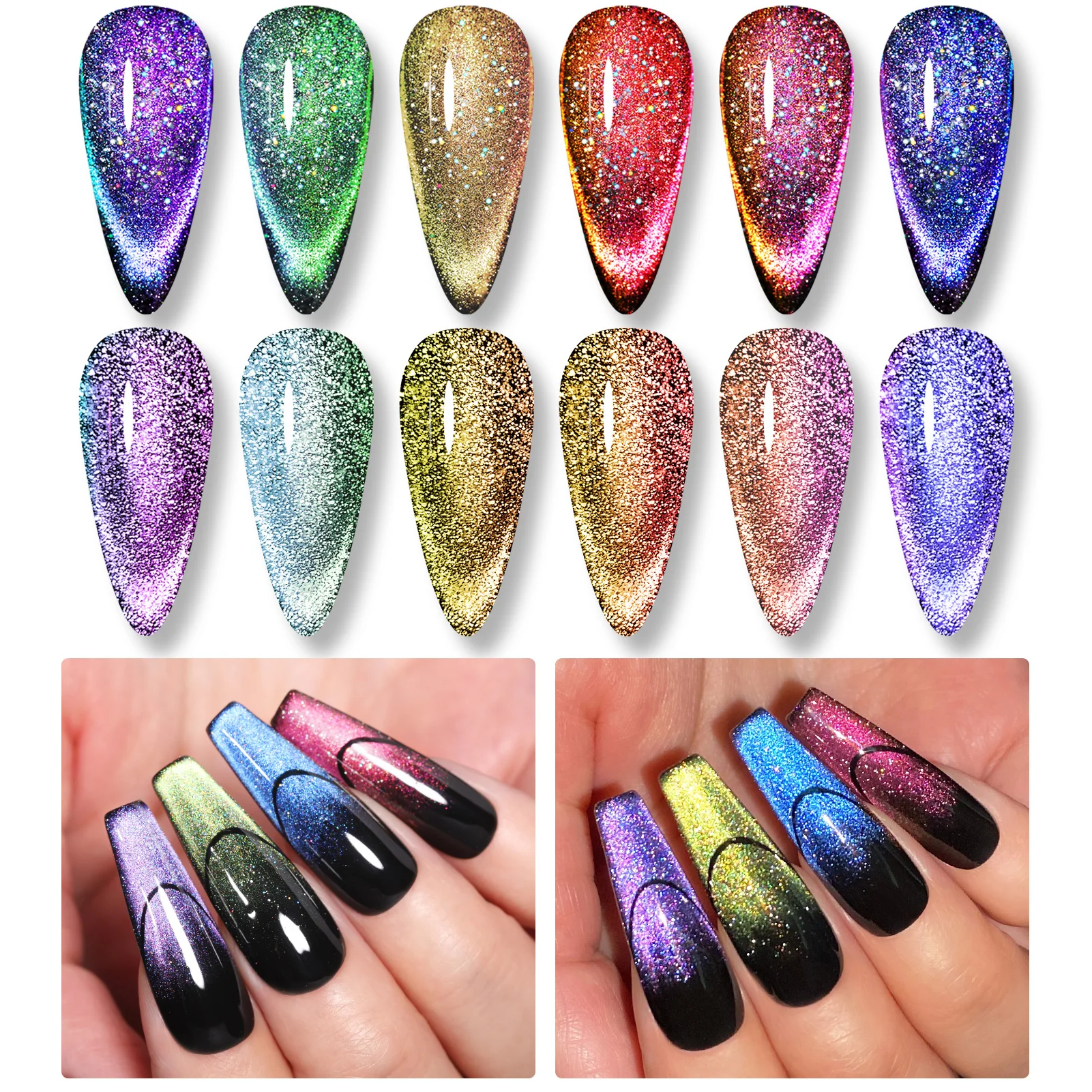 BORN PRETTY 9D Magnetic Gel Nail Polish Reflective Glitter Gel Polish Laser Colorful Cat Magnetic Gel Polish Set 7ML 6PCS