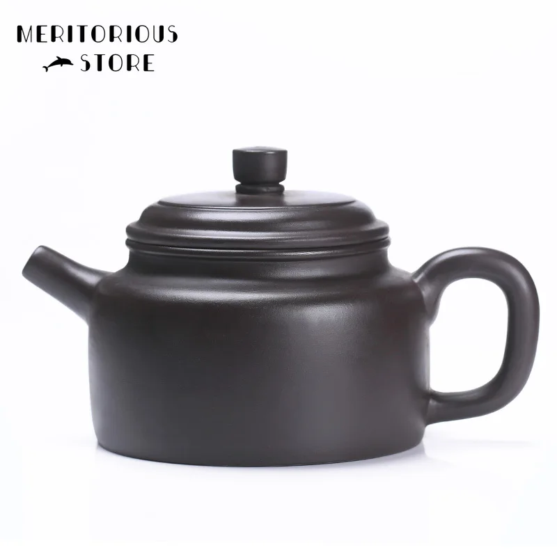 Chinese Yixing Purple Clay Teapot Handmade Pot Ore Black Mud Tea Pot Zisha Kettle Suit Tie Guanyin Puer Household Teaware 250ml