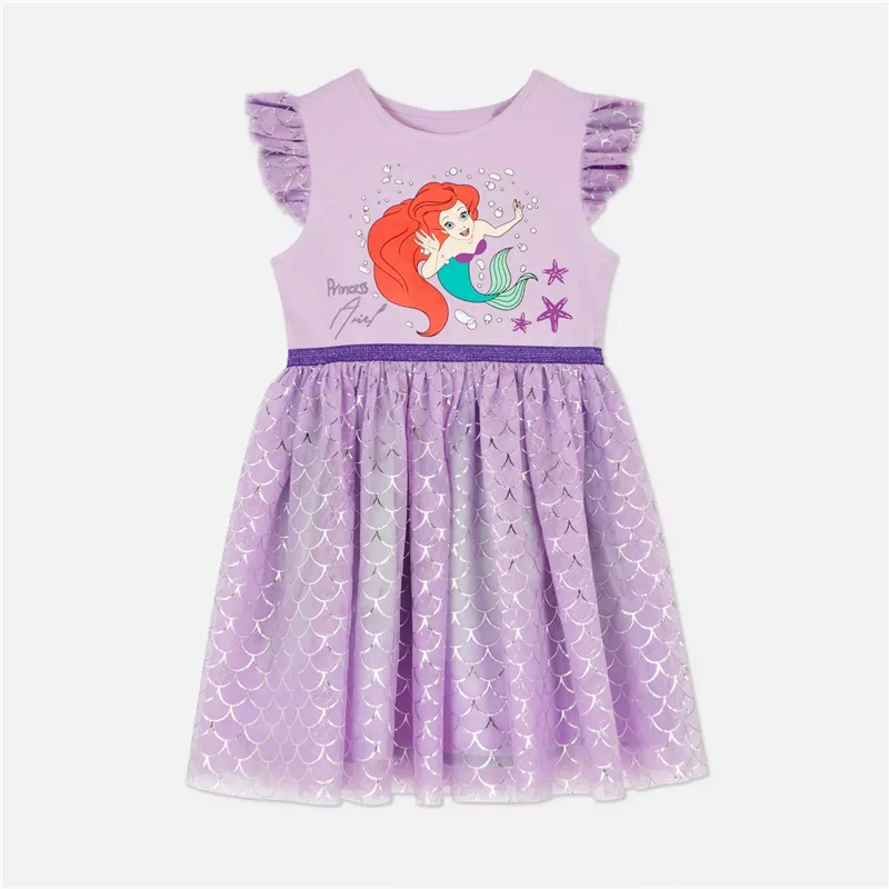 Summer Girl Dresses Cute Princess Ariel Print Mesh Dress Children Baby Princess Elsa Dress