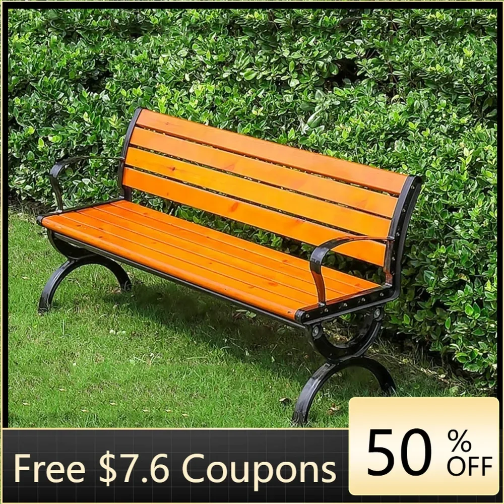 

Porch Outside Benches Lawn Outdoor Benches Cast Aluminum Preservative Wood 67IN(170CM) Patio Garden Bench Perfect for Backyard