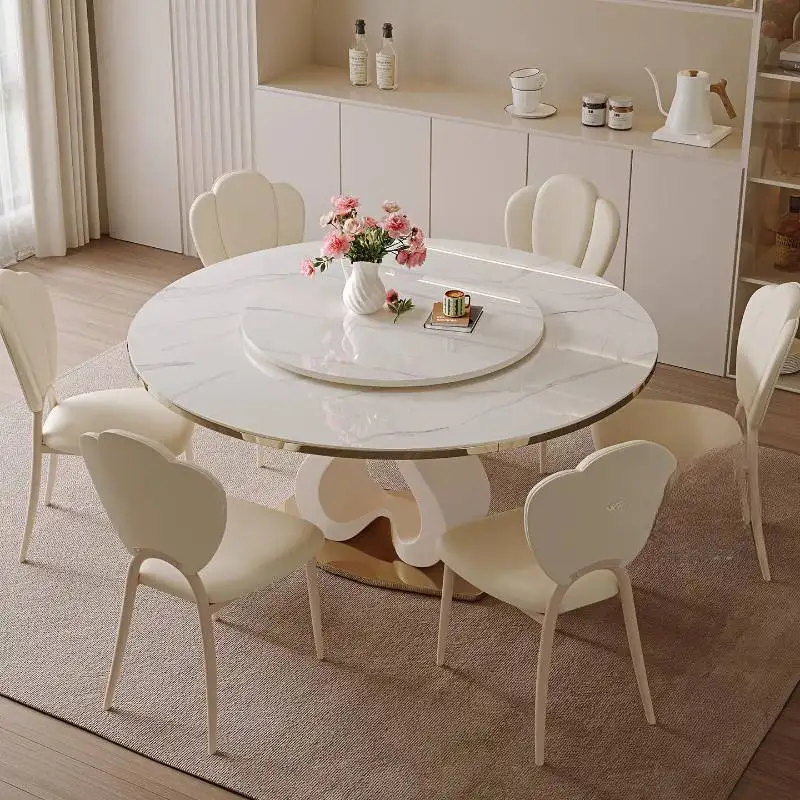 

Unique Decorations Dining Tables Chairs White Luxury Round Dining Tables Set Nordic Expandable Mesas Comedor Furniture For Home
