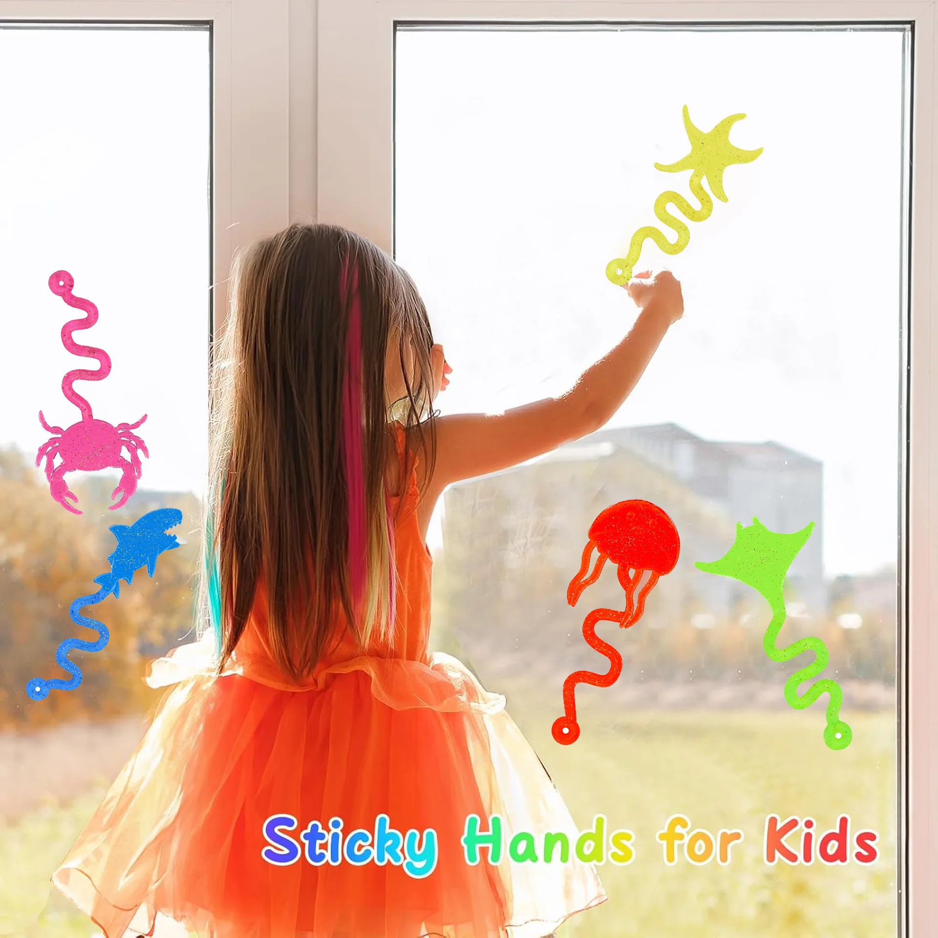 10Pcs Sticky Marine Animals Sticky Hands Tricky Toys Climbing Walls Elastic Stretch TPR Stress Relief Sticky Fun Fidget