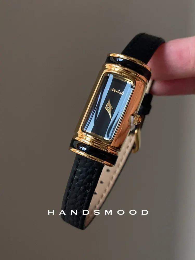Trendy fashion niche high-end black gold leopard print leather watch gold design exquisite temperament elegant quartz watch