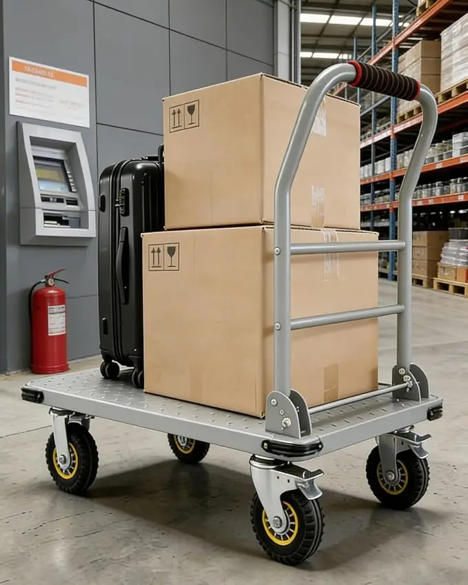 Heavy Duty Foldable Platform Cart 1800 LBS, 36x24 Inch Steel Flatbed Utility Dolly with 6 Inch Lockable Swivel Wheels, Large Rolling Hand Truck for Warehouse Garage Moving and Transport