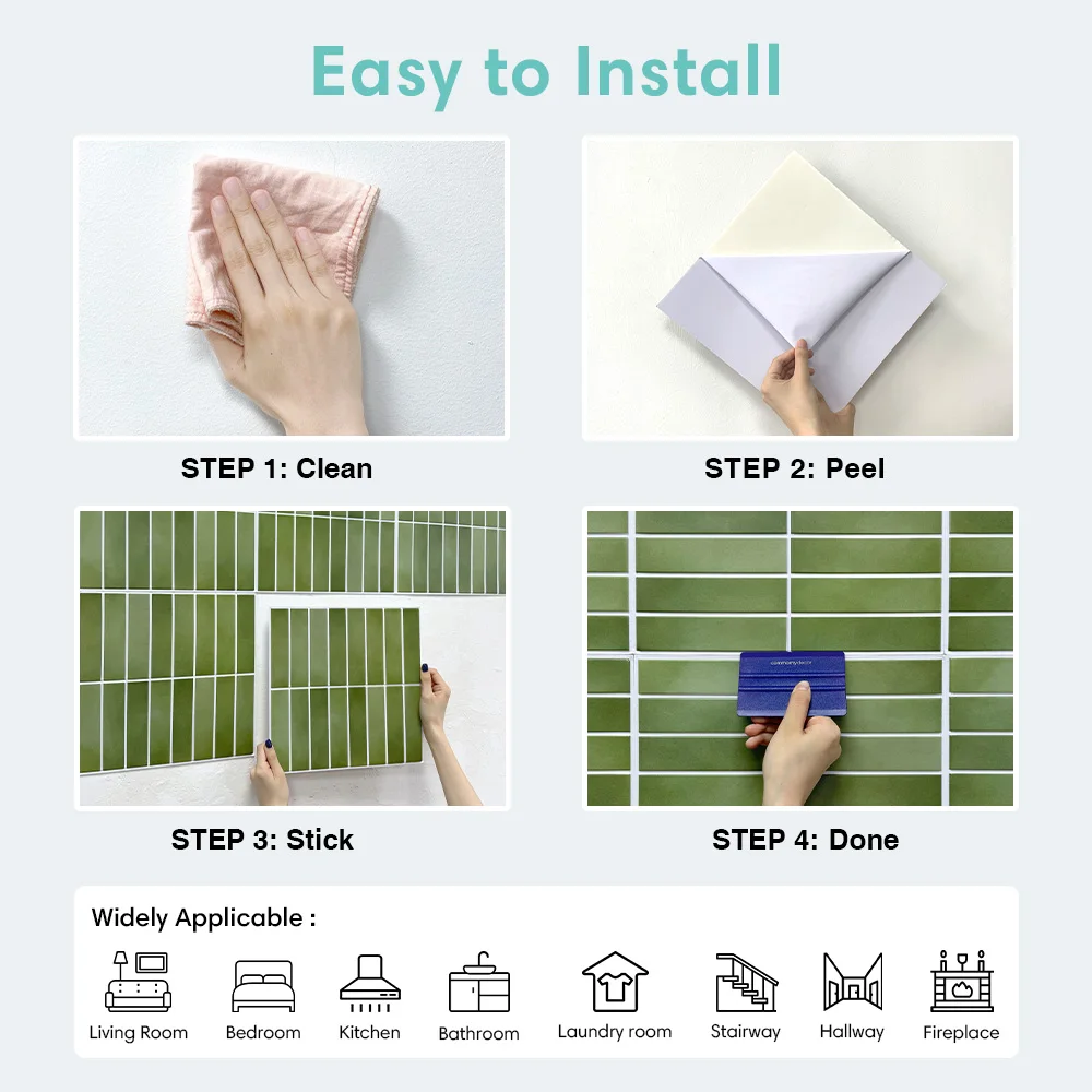 Commomy 10 ชิ้น 3D Scale Peel และ Stick Backsplash กระเบื้อง, ห้องครัวกาวสติกเกอร์, ตกแต่งผนัง, ตกแต่งห้อง, Modern Wall แผง