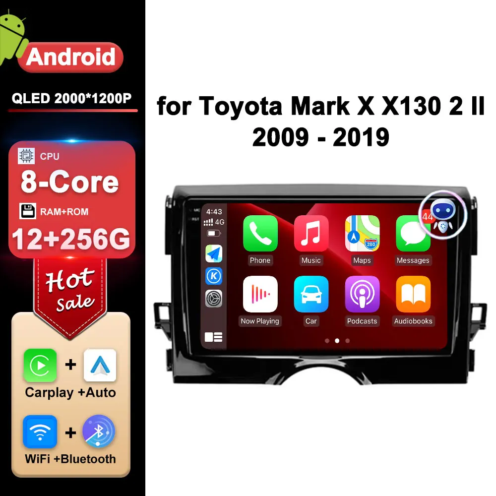 Android 14 Car Radio Multimedia Player for Toyota Mark X X130 2 II 2009 - 2019 GPS Navigation WiFi Carplay IPS Screen Auto Tools