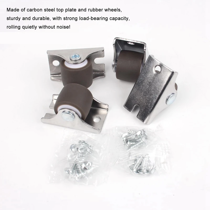 PORK-Mini Fixed Caster Wheels ,Low Profile Small Casters With Screws, Silent Rubber Rigid Caster Wheels For Furniture 8 Pack