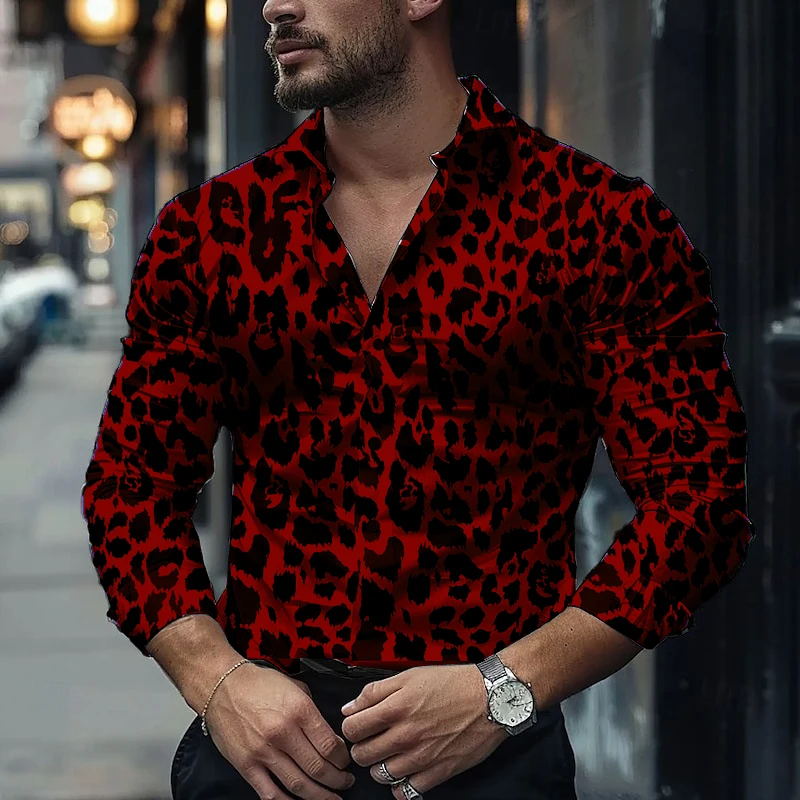 All season fashion leopard print spot hot selling factory direct sales 2024 fashionable long sleeved top for men's casual loose