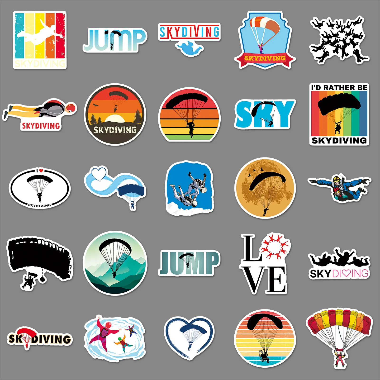 10/30/50PCS Extreme Sports Skydiving Sticker Graffiti Decoration Laptop Phone Case Car Skateboard Motorcycle Waterproof Decal