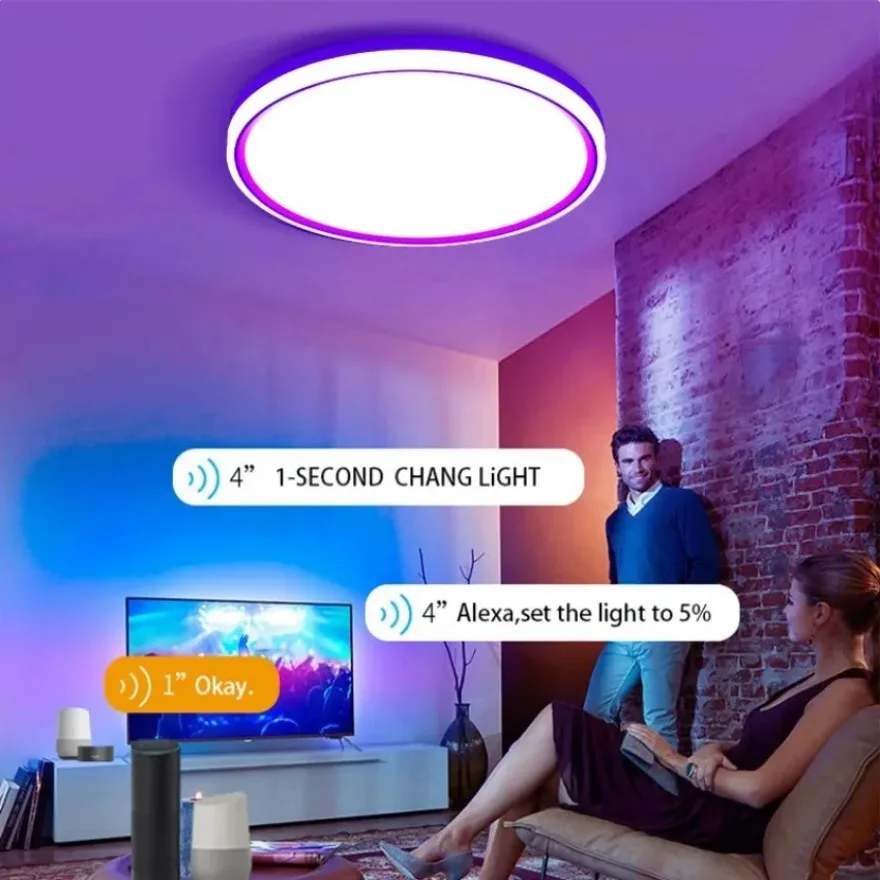 Imagem -03 - Tuya-luz de Teto Inteligente Led Wi-fi Bluetooth Regulável Rgb Alexa Google Controle de Voz Quarto Sala Decorativa