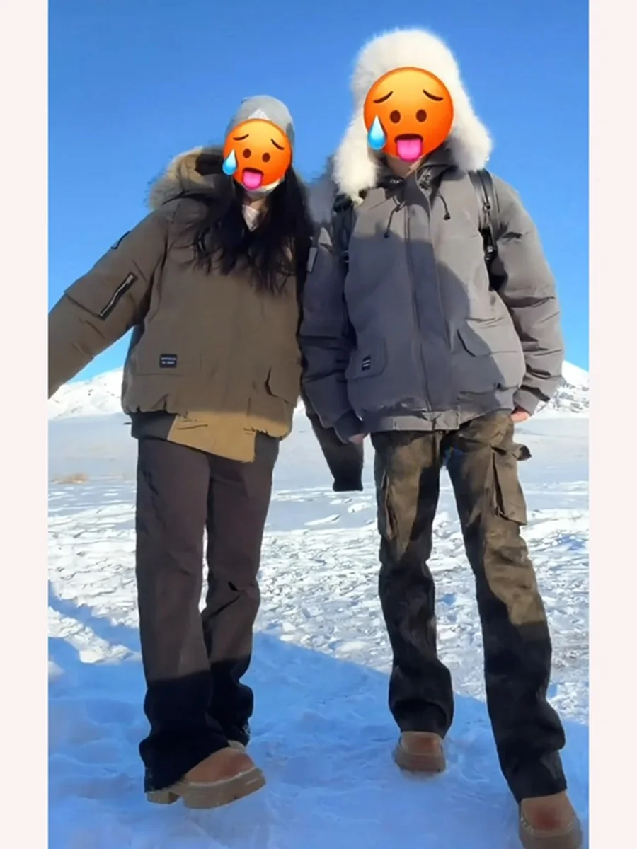 

ey Quilted Cotton Parka Coat Men's Winter Warmth Insulation Faux Fur Collar Couple's Sle Thiened Long Sve Zipper Clo...