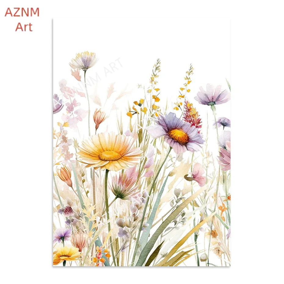 Nordic modern small fresh watercolor plants wild flowers living room decoration hanging Canvas picture