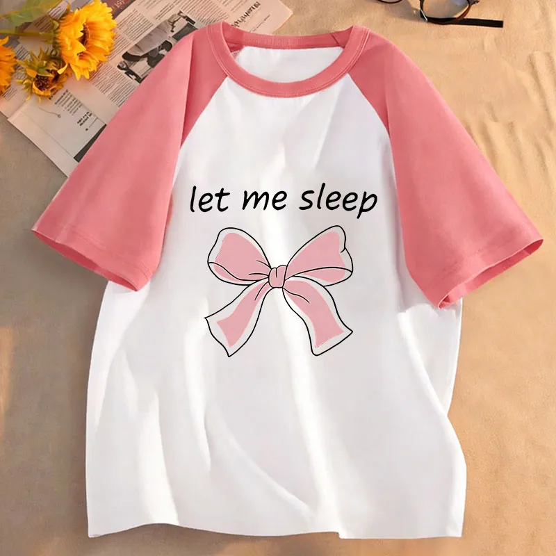 Let Me Sleep Bow Design T Shirts Short Sleeve Sweet Kids Children's T-shirt Boys Girls Summer Spring Casual Top Tee Shirt