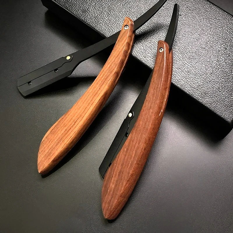 Nueva recortadora de madera, Afeitadora Manual profesional de borde recto de acero inoxidable, maquinilla de afeitar plegable afilada para peluquero, cuchillo de afeitar para regalo