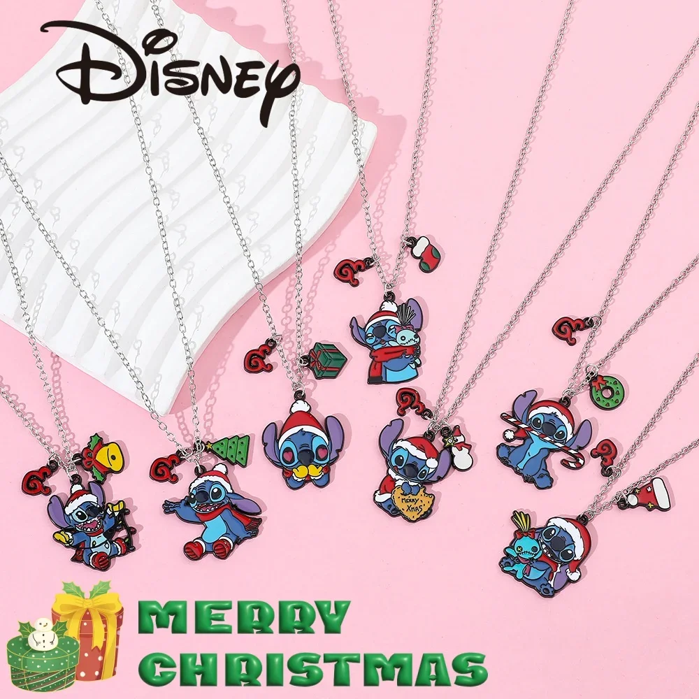 

1set Anime Lilo & Stitch Necklace Disney Cartoon Figure Christmas Stitch Metal Badge Pendant Necklace Kawaii Jewelry Accessories