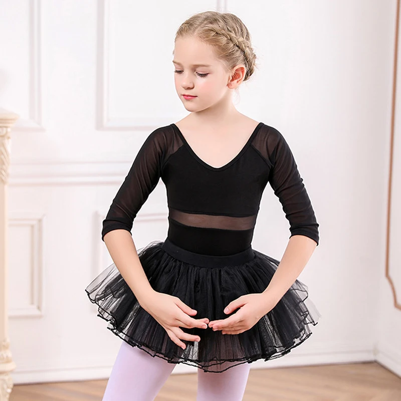 Vestiti di danza classica per bambini, tuta da ragazza, gonna da balletto, tuta da ginnastica con maniche a tre quarti, vestiti da allenamento