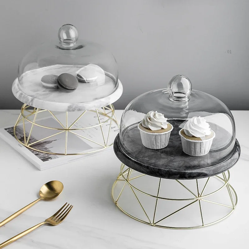 Marble Cake Glass Dessert Table Cosmetic Teacup Storage