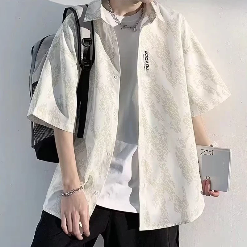 Chemise boutonnée à manches courtes pour hommes, Streetwear décontracté, Vêtements d'été, Chimprint, Respiré, Jeune, Coréen, Hip Hop, Y2K Y-2024