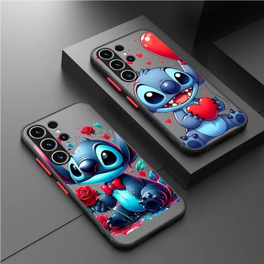 Cartoon Disney Cute Stitch Case for Samsung Galaxy S25 S24 Ultra S23 S22 Plus S21 FE Note 20 10 Matte Hard Black Phone Funda