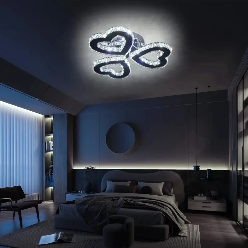 Luces LED modernas en forma de corazón con tres anillos, accesorios de luces de techo de cristal, decoración para habitación, electrodoméstico, luz para dormitorio, Día de San Valentín