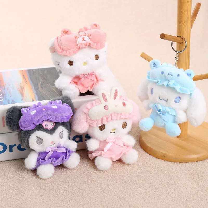 Sanrio Pajama Series Plush Cartoon Cute Doll Schoolbag Pendant Series Eye Mask Toys Doll Hanging Ornaments Hanging Pieces